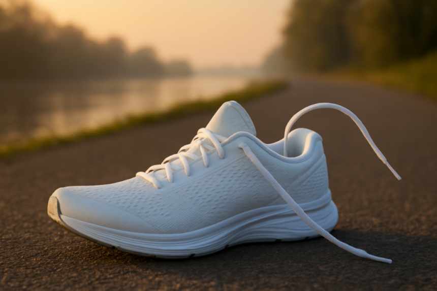 Untied shoelace on path