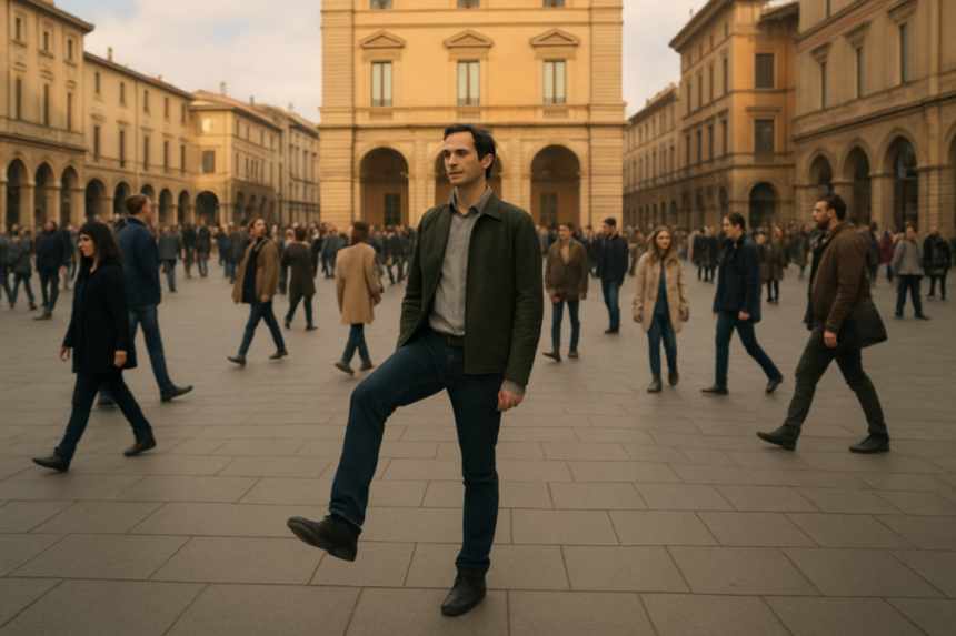 paused strangers in square