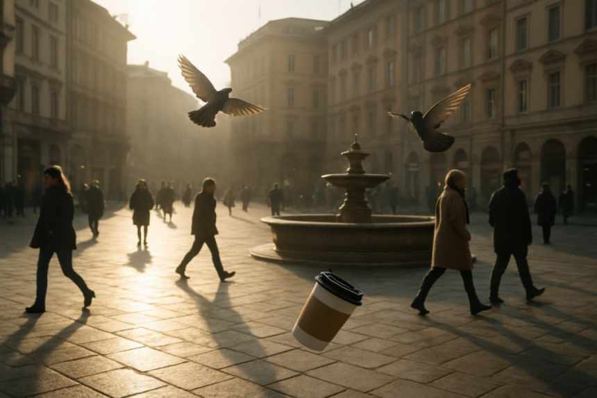 frozen city square scene