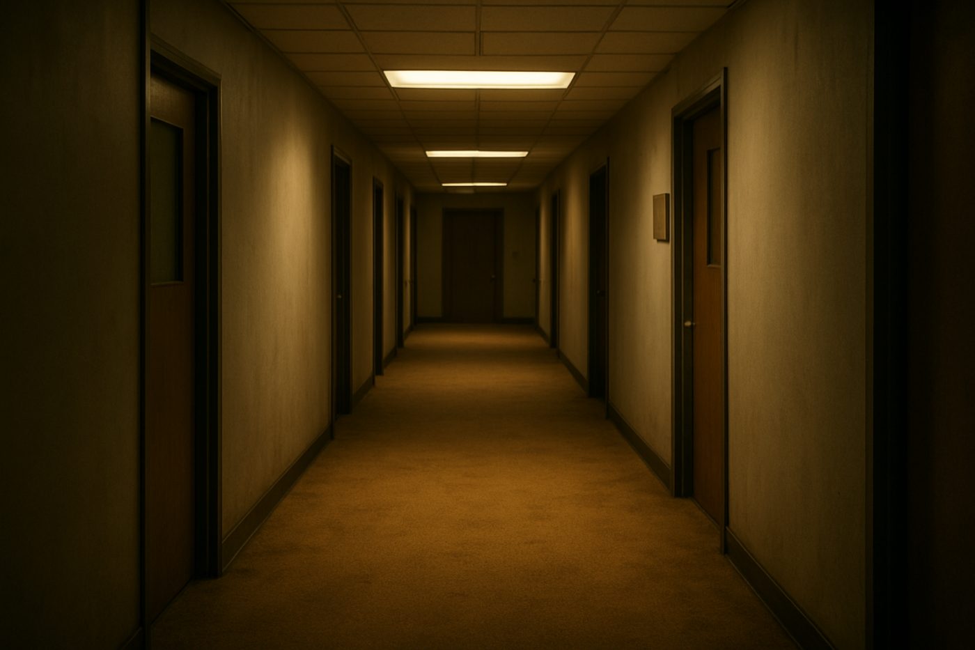 ghostly old office corridor