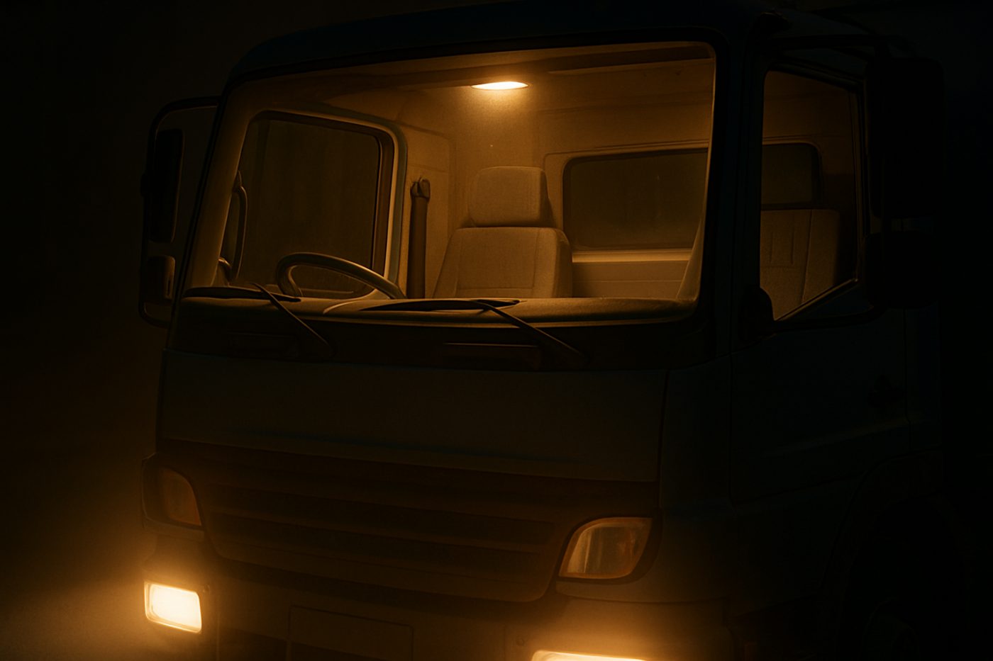 empty rig cab at night