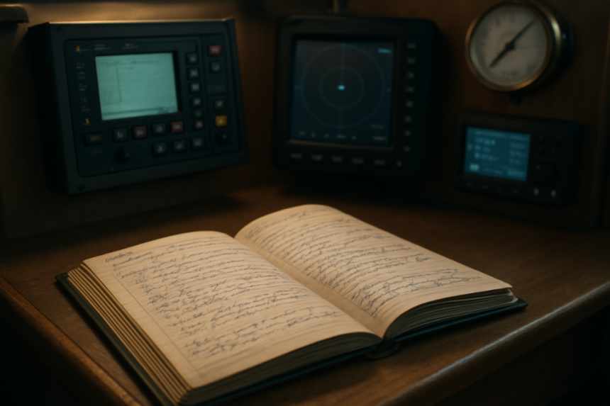 Handwritten log and instruments