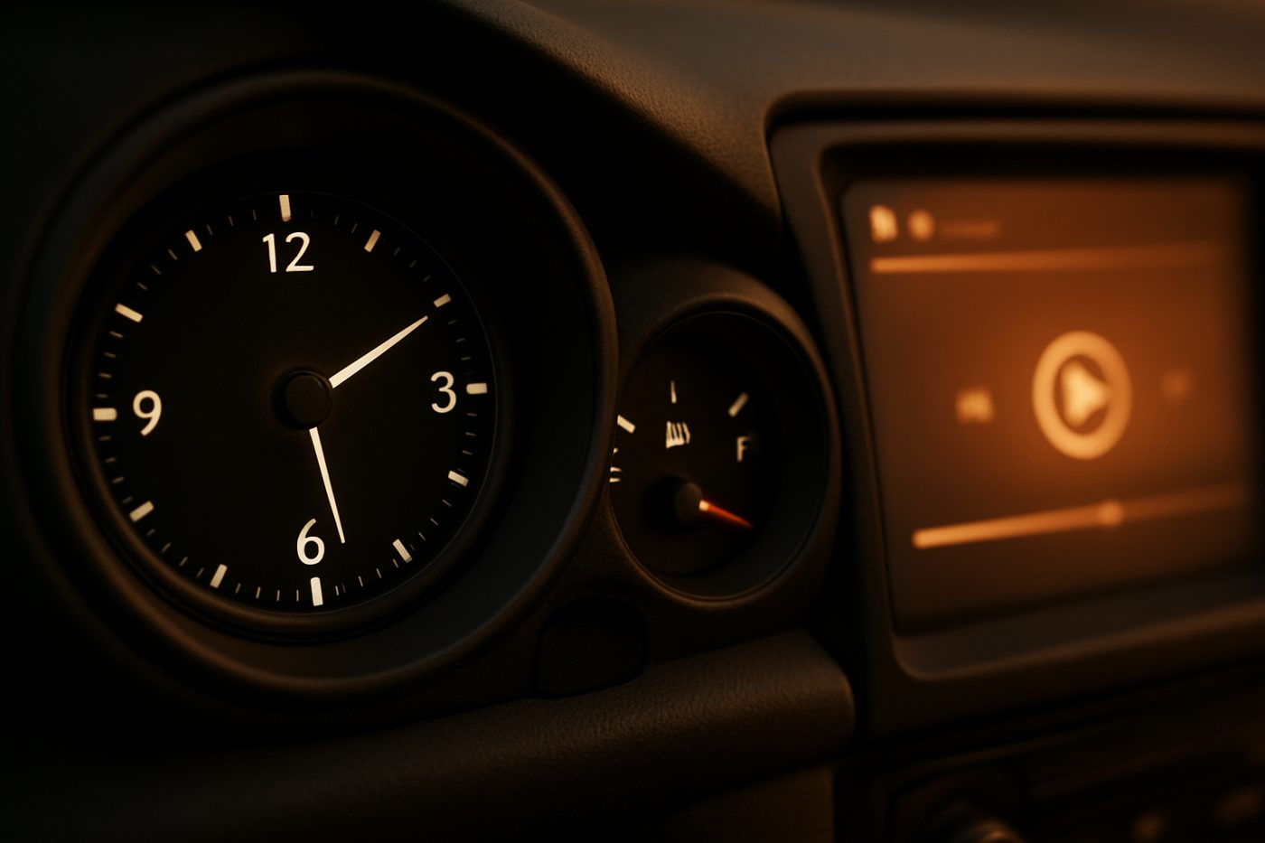 car dashboard with time
