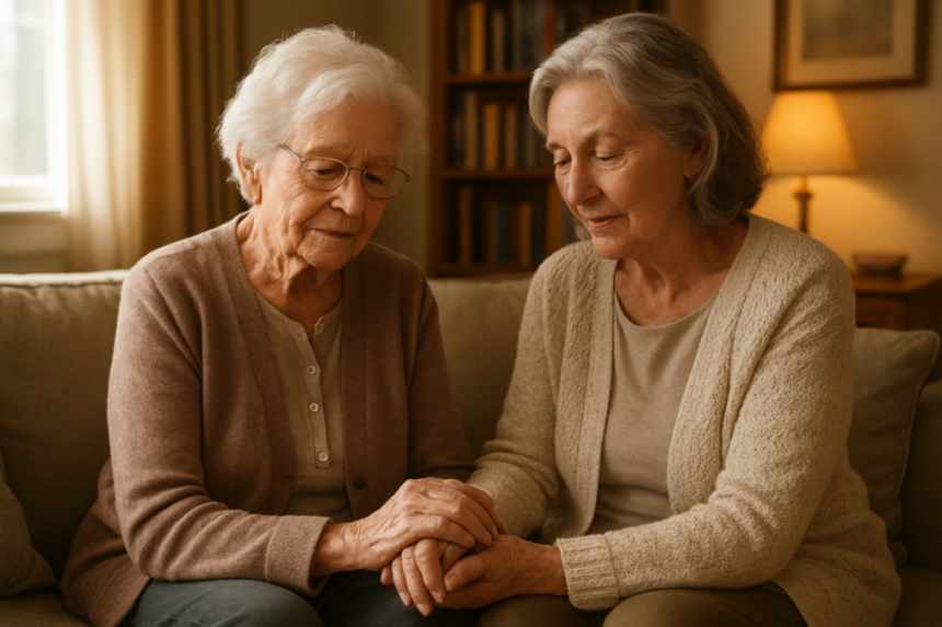 Two women holding hands