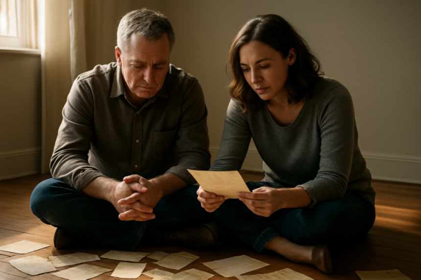 Father and child reading letters