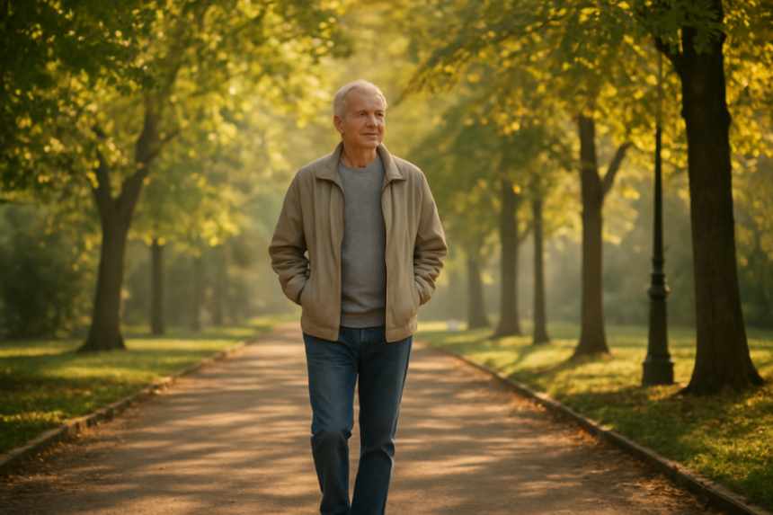 Older man walking in park