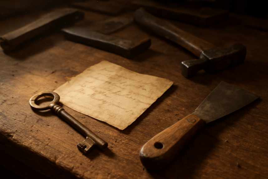 Haunted house key and note