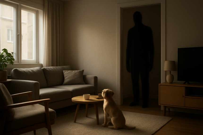 Shadow people and puppy in apartment