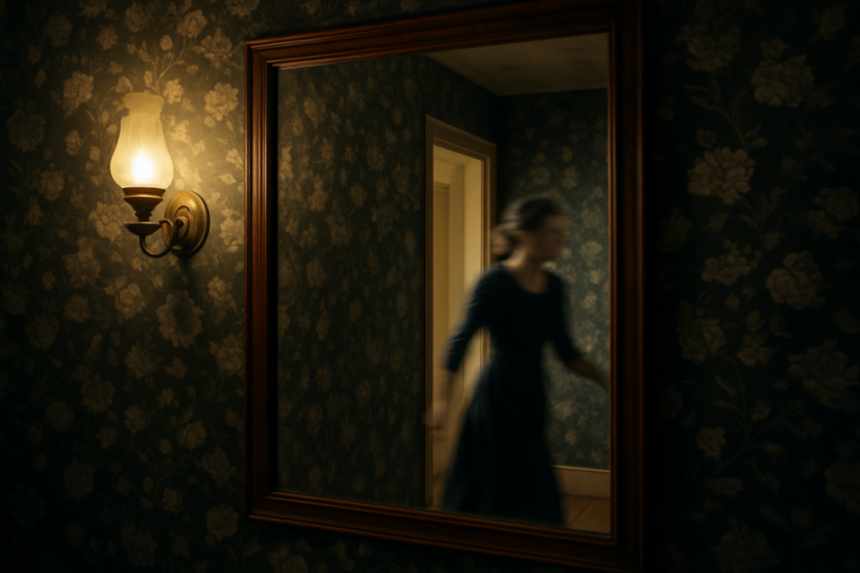 haunted hallway reflection woman