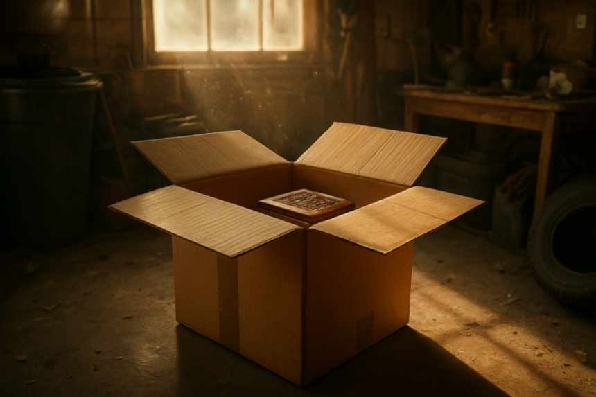 Taped music box in garage
