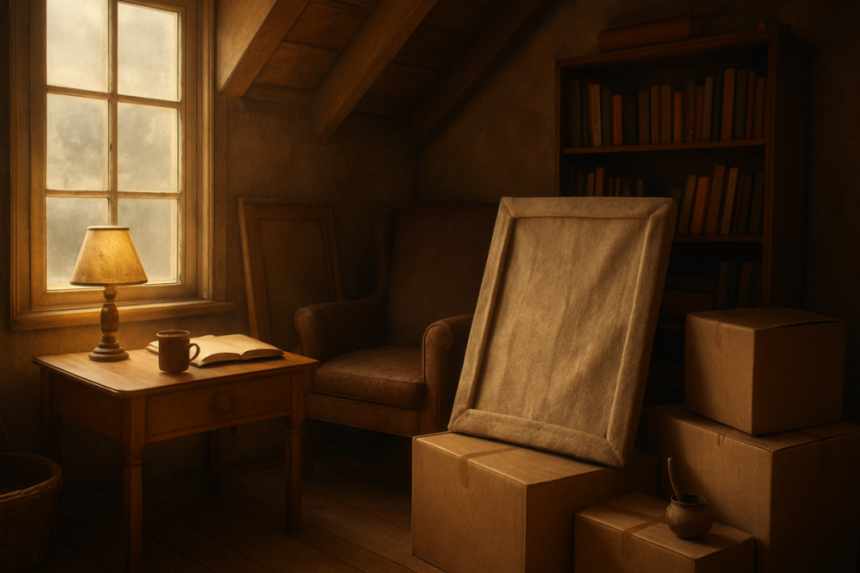 wrapped painting in loft