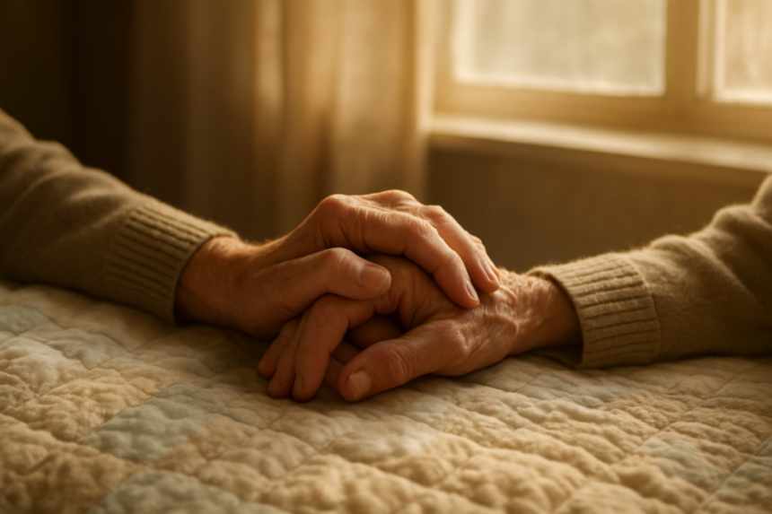 elderly hands holding tightly
