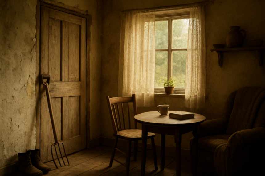 rustic home with garden fork