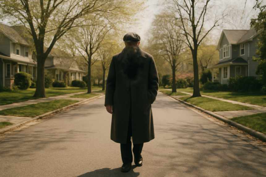 Person in cursed coat outdoors