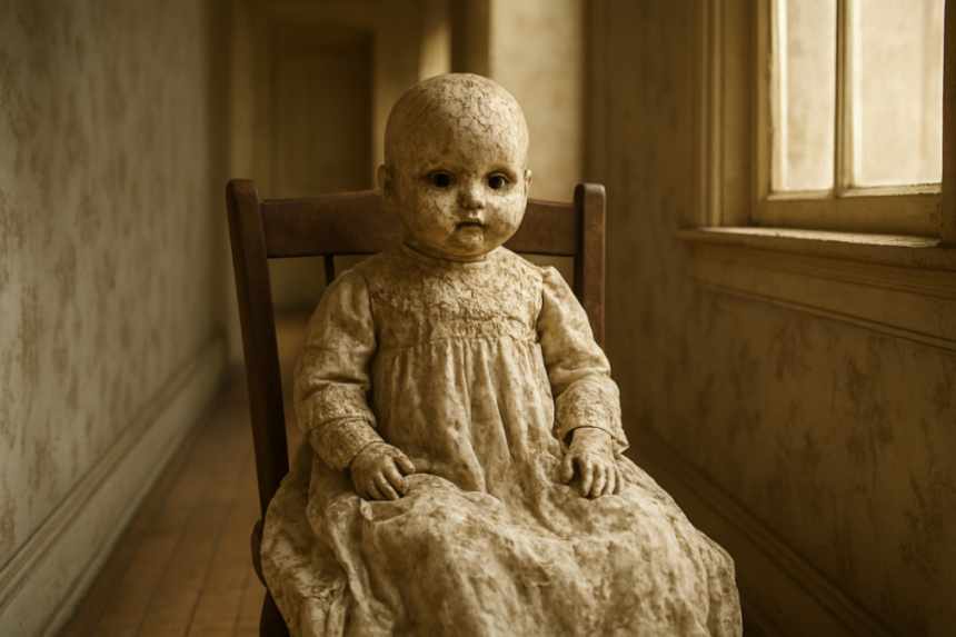 heirloom doll in hallway