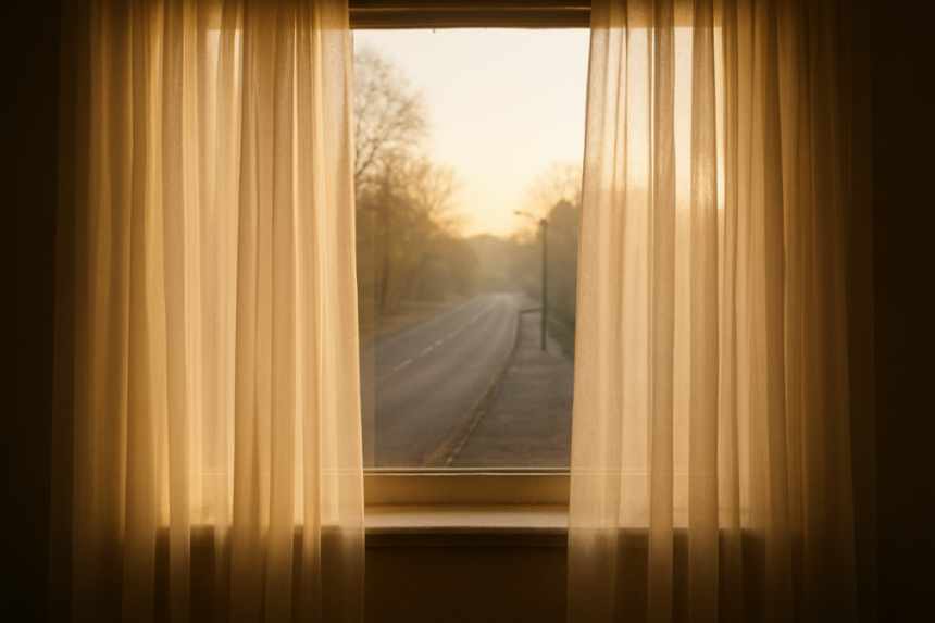 sunlit window overlooking road