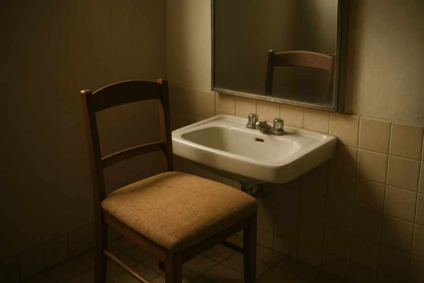 Warm cushion on chair behind mirror