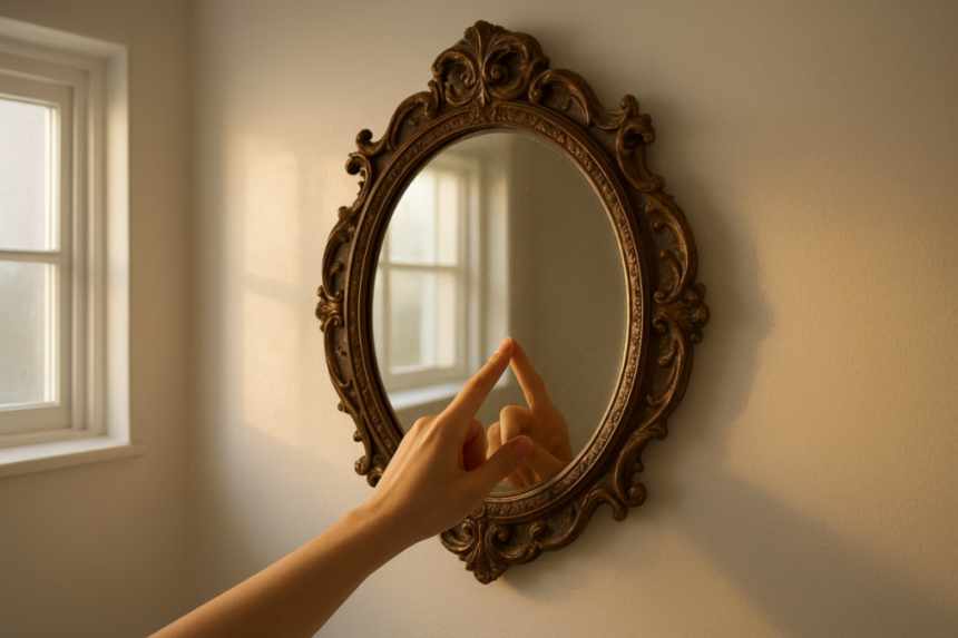 Fingernail test on bathroom mirror