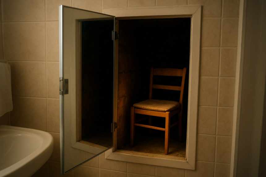 Hidden crawlspace with chair inside