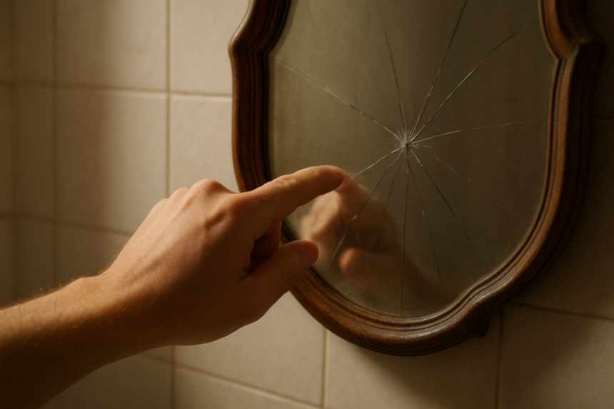Knocking on hollow bathroom mirror