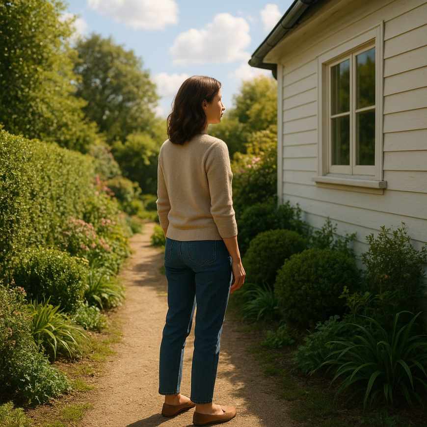 Woman watching through window
