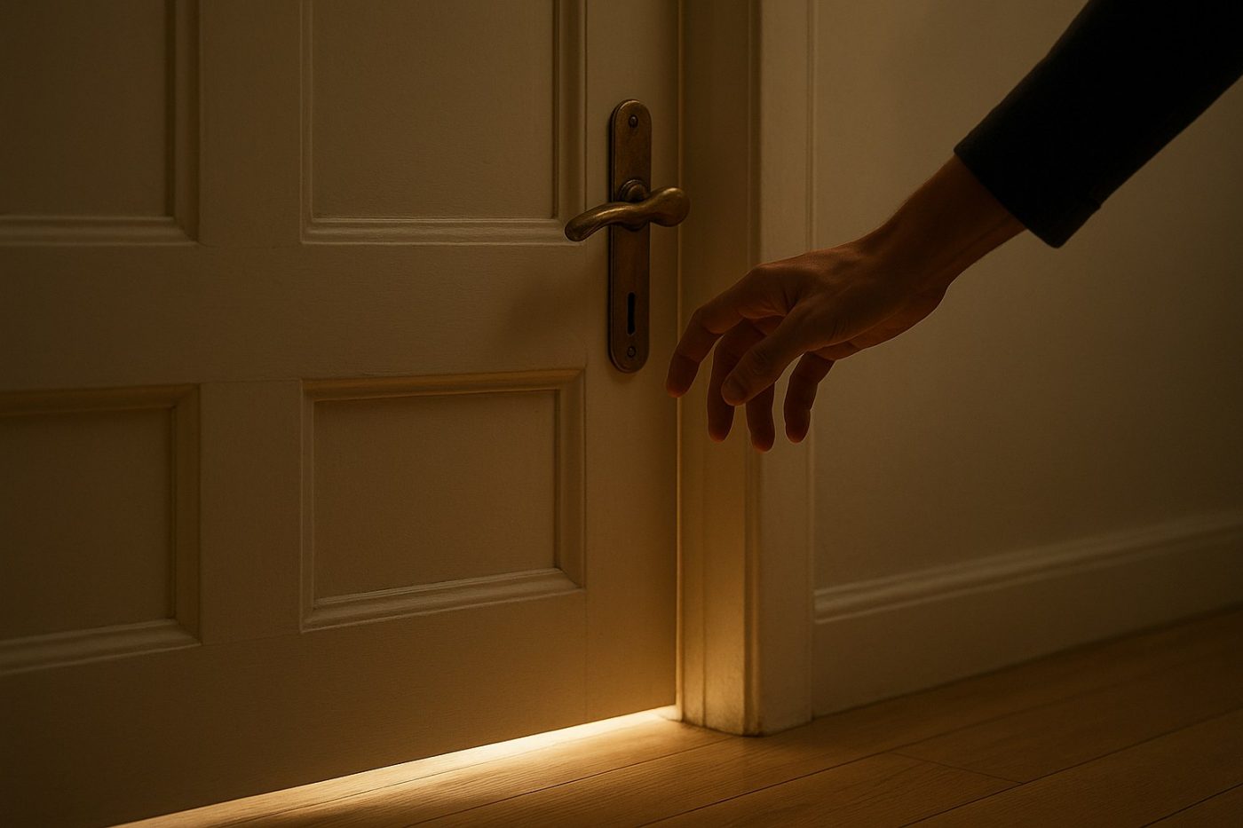 Hand near glowing door