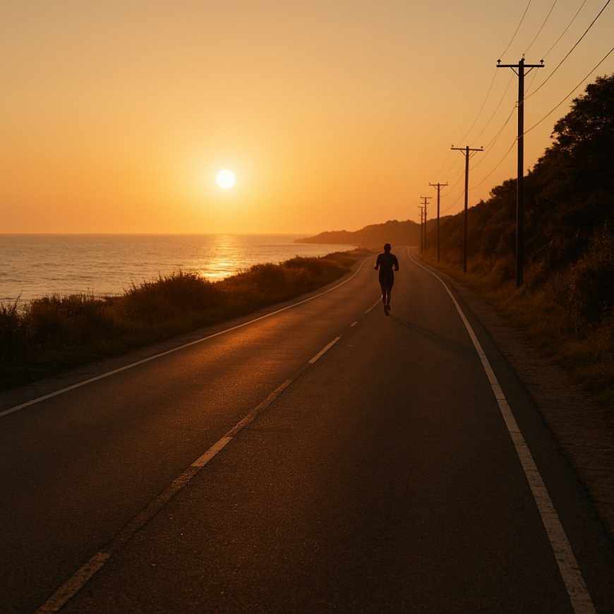 coastal road with morning runner