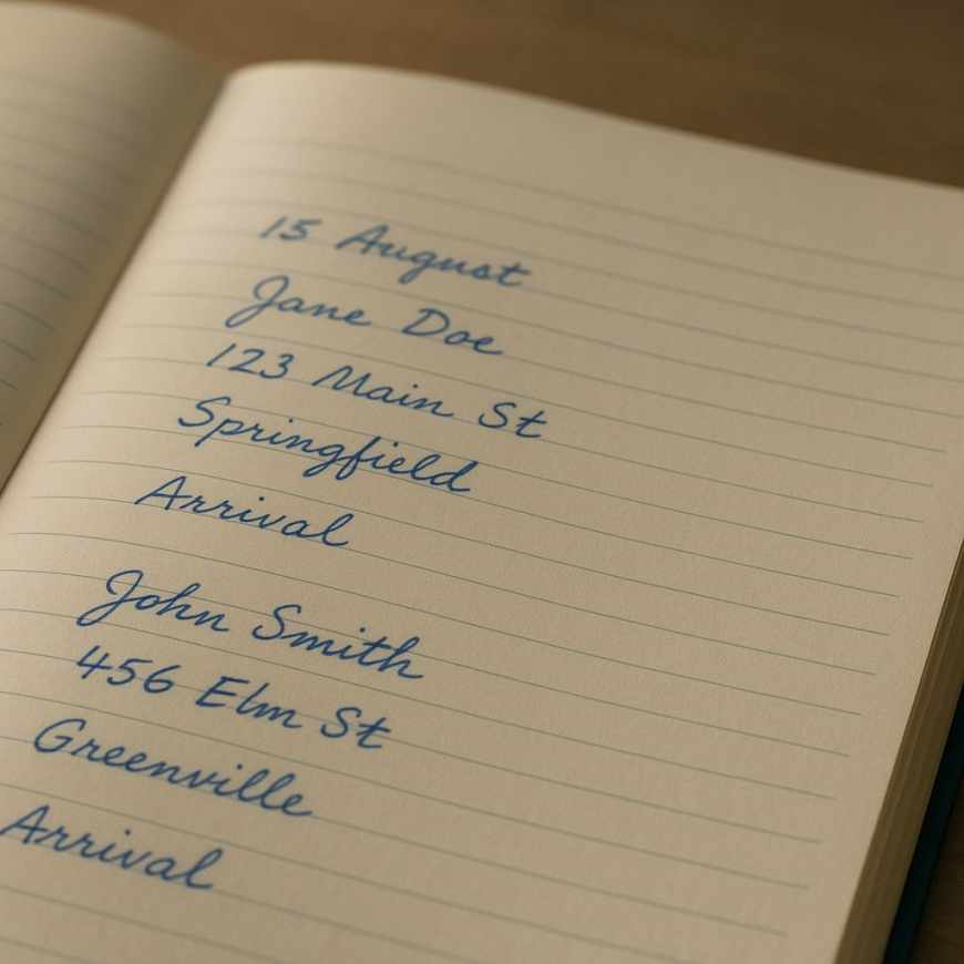 creepy handwritten guestbook page