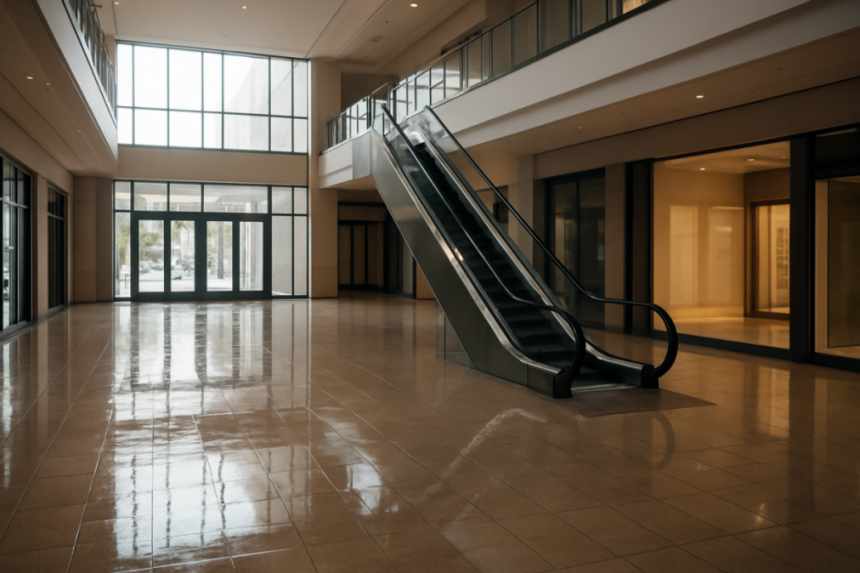 Two-storey shopping centre escalator