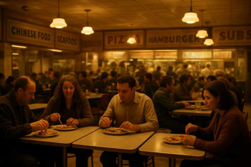 Warm vintage food court