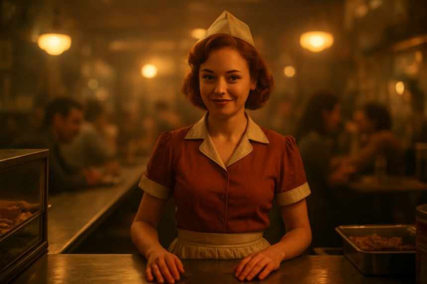 Smiling food court worker