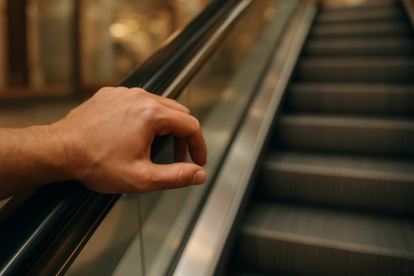Hand on escalator rail