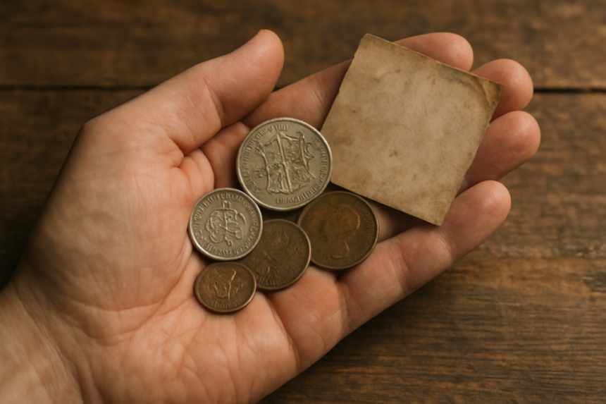 Pre-decimal British coins and note