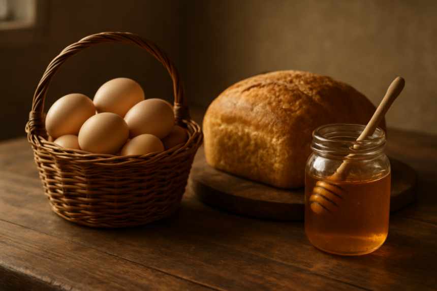 Basket of farm shop produce