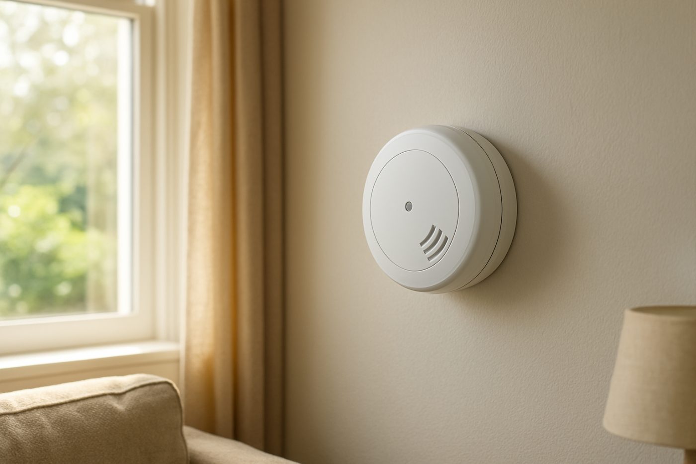 Smoke alarm on living room wall