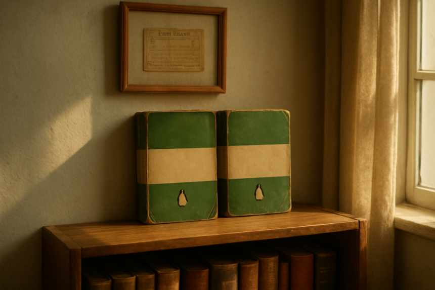 Bookshelf with lost book display