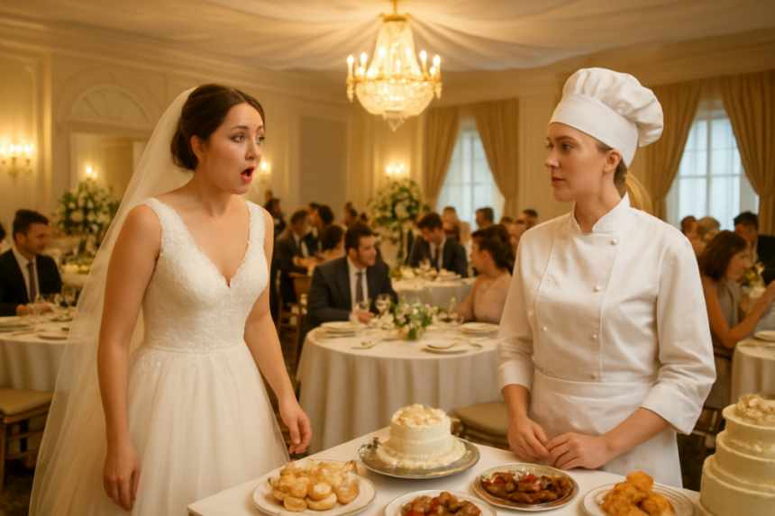 Bride noticing caterer at wedding