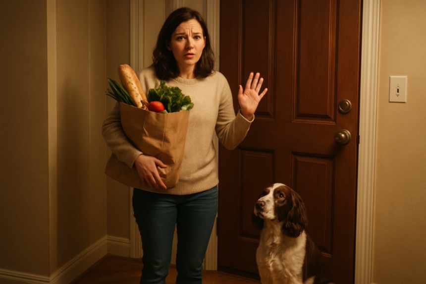 Hesitant woman and dog