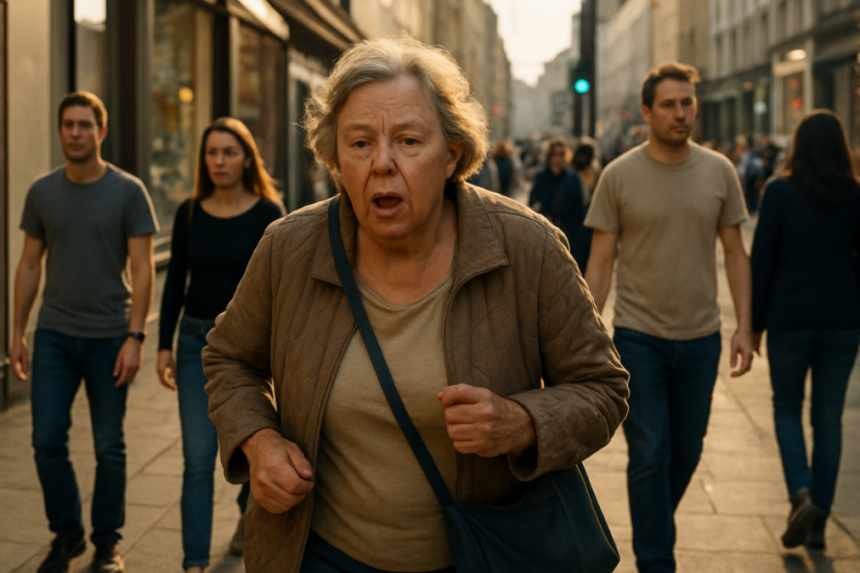 Woman warning on street