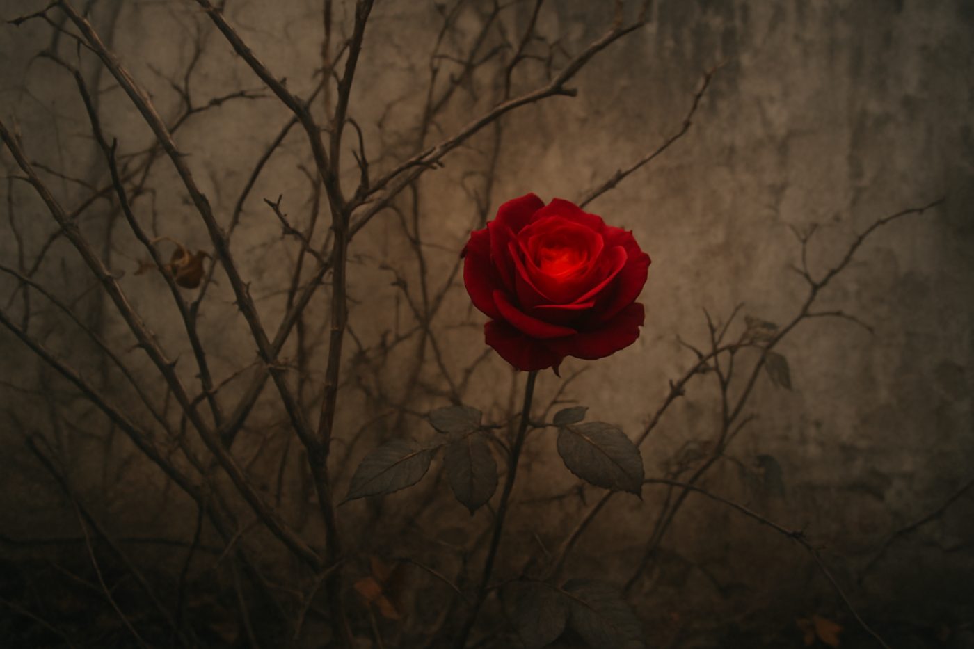 single bloom on dead rose