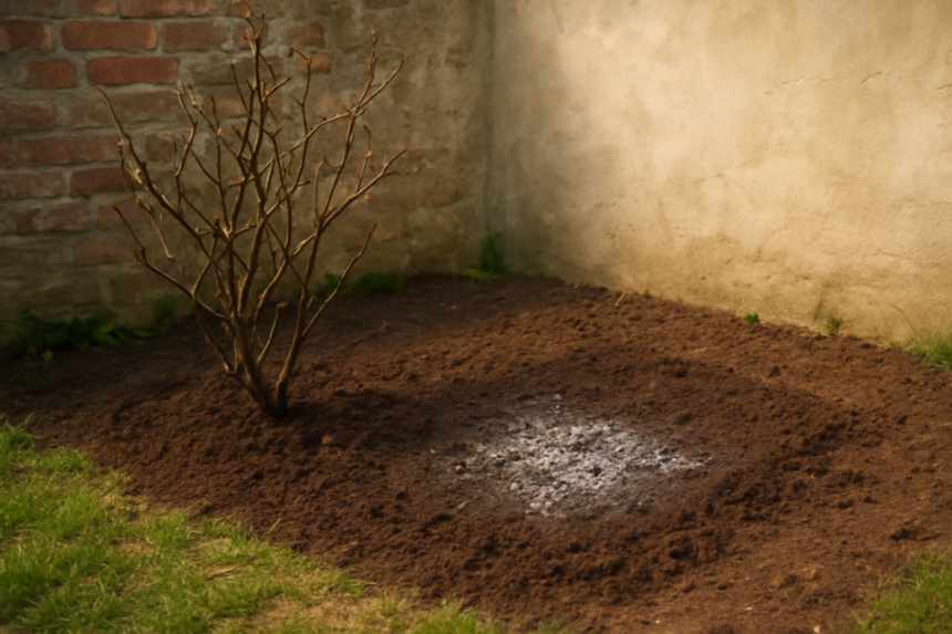 garden with dead rose bush