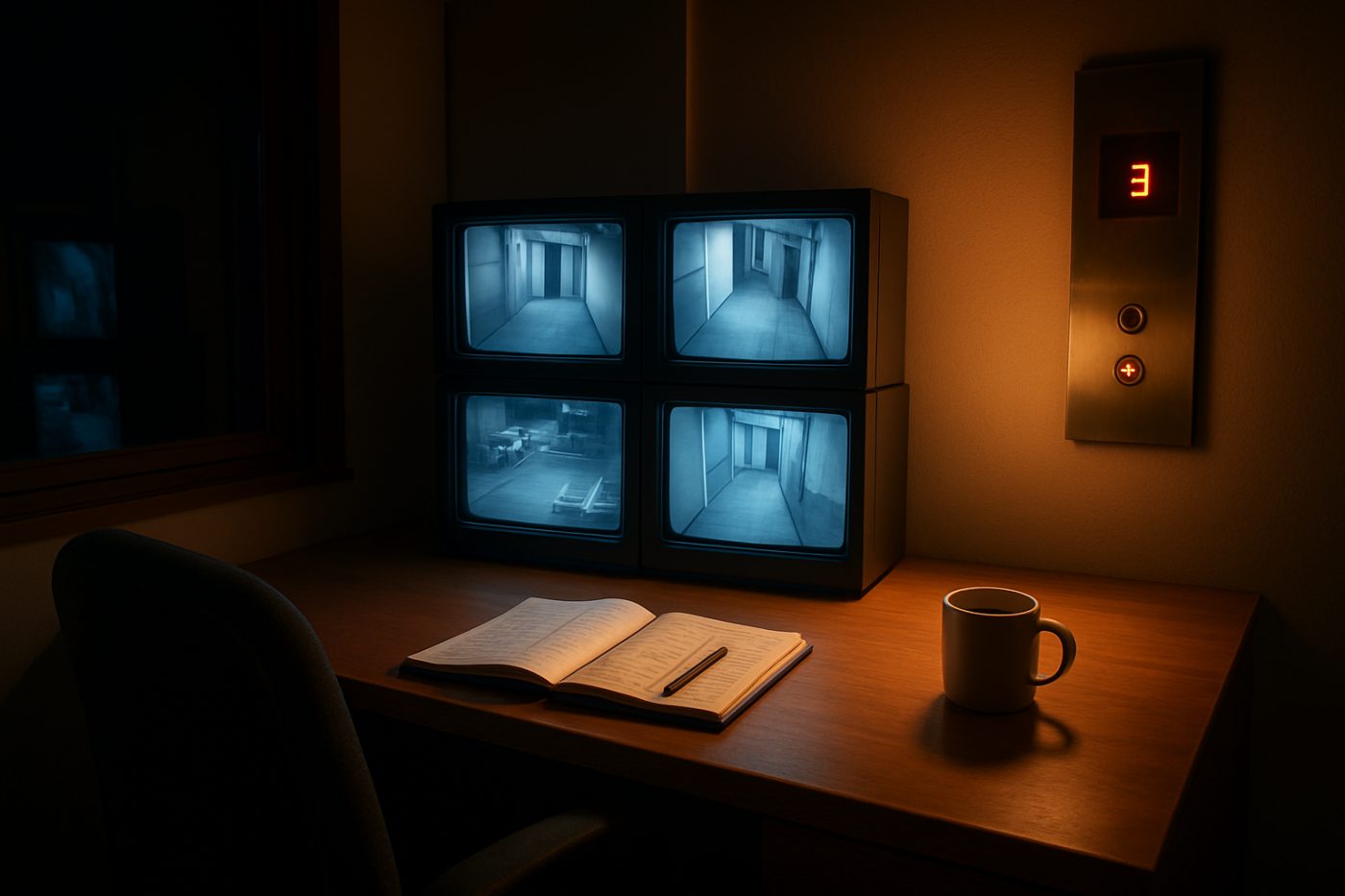 Night security desk with lift panel