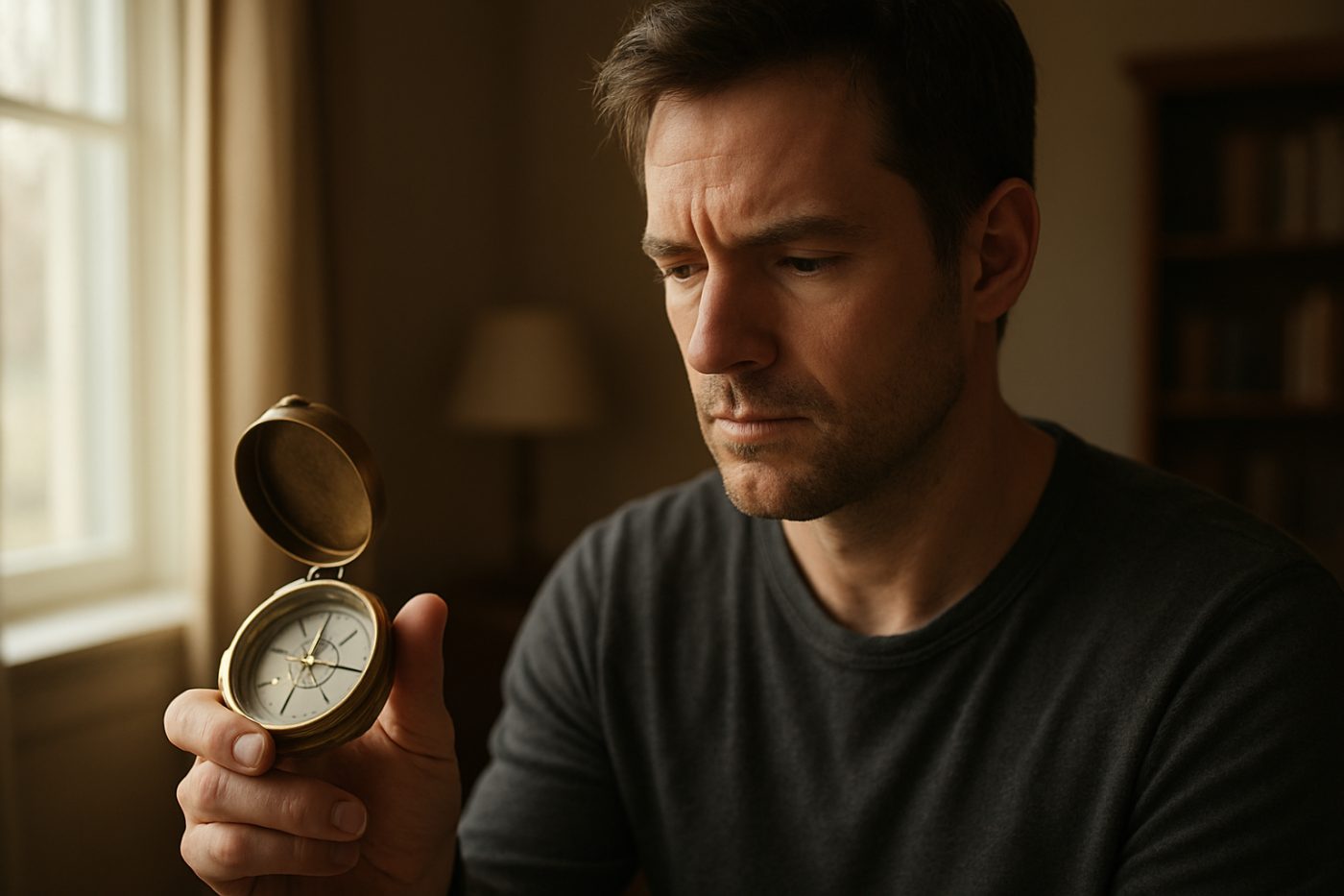 Compass held thoughtfully