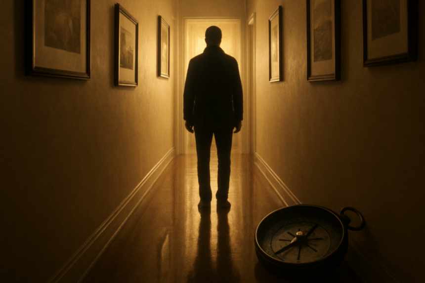 Hallway with compass pointing