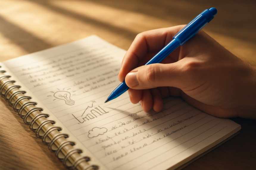 Blue biro handwritten notes