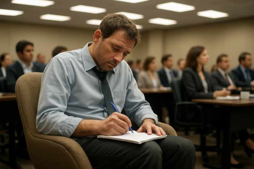 Tired note-taking in meeting