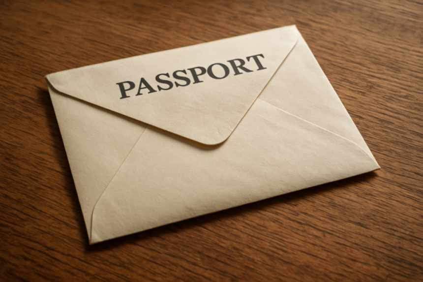 Passport letter on table
