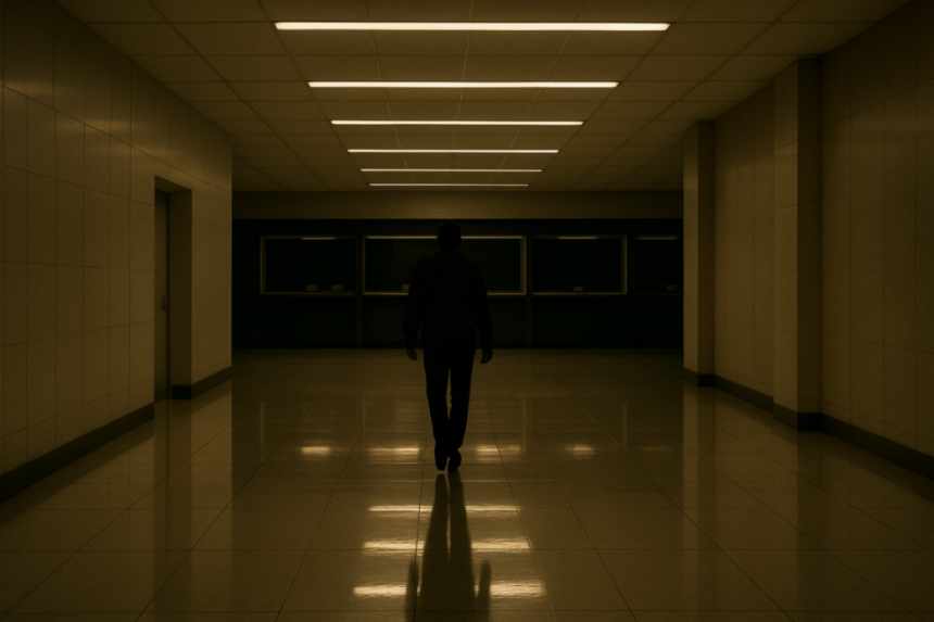 Person approaching empty desks