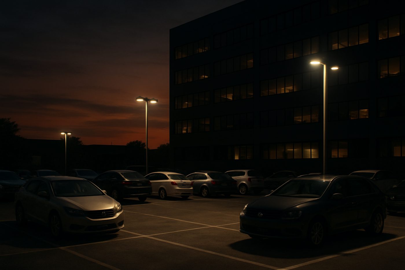 Dimly lit empty car park