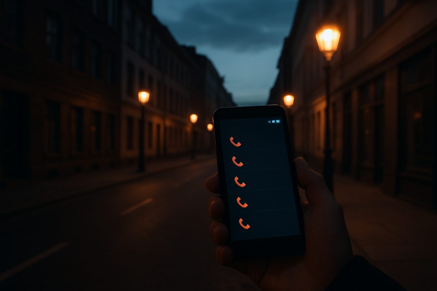 Dark street with phone notifications